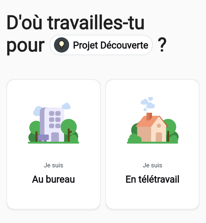 Yaki application mobile, capture d'une partie d'écran demandant d'indiquer son lieu de travail.